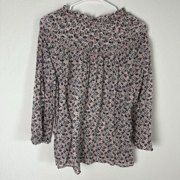 J Jill Shirt Womens XL Floral Blue Pink Crinkle Sheer Art Artsy Shirt Ladies - Picture 5 of 7